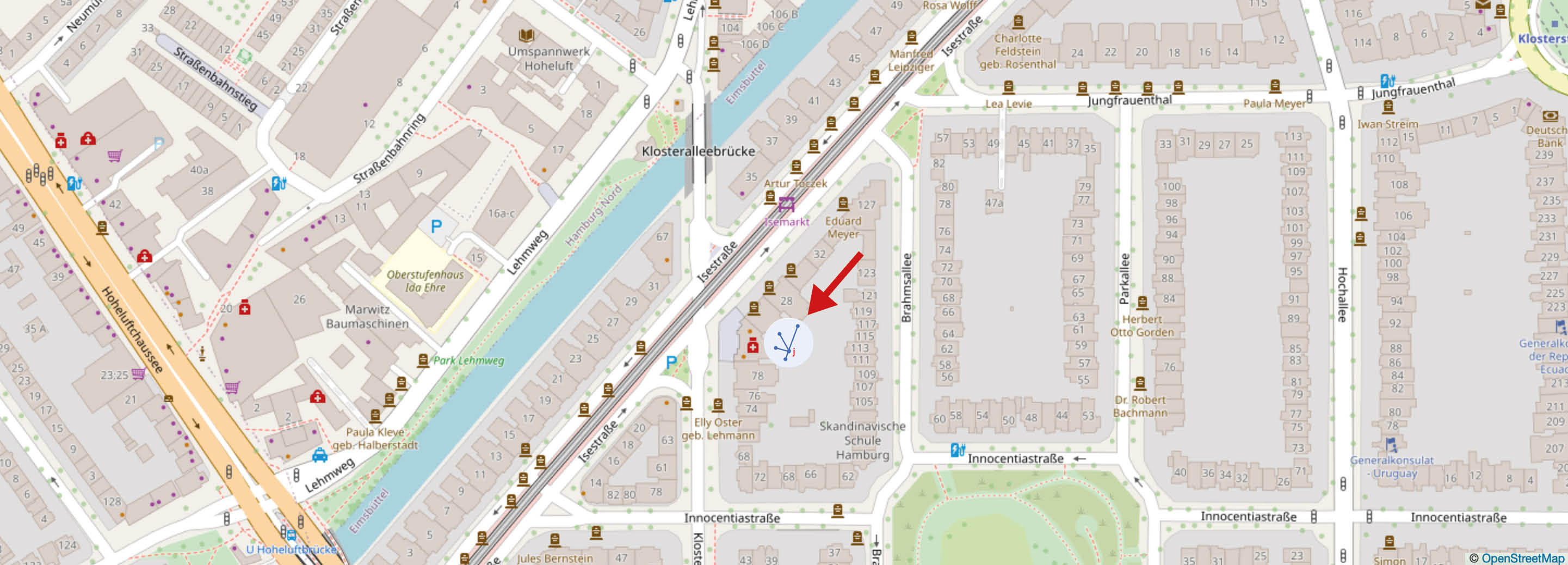 Grafik Ausschnitt OpenStreeMap mit Hinweis auf Praxis Dr. Jary
